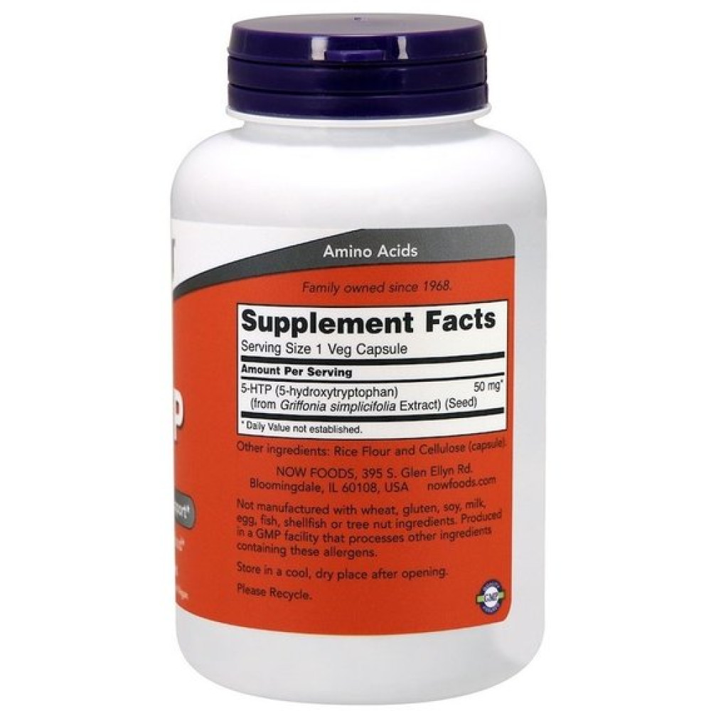 Триптофан NOW Foods 5-HTP 50 mg 180 Veg Caps NOW-00101