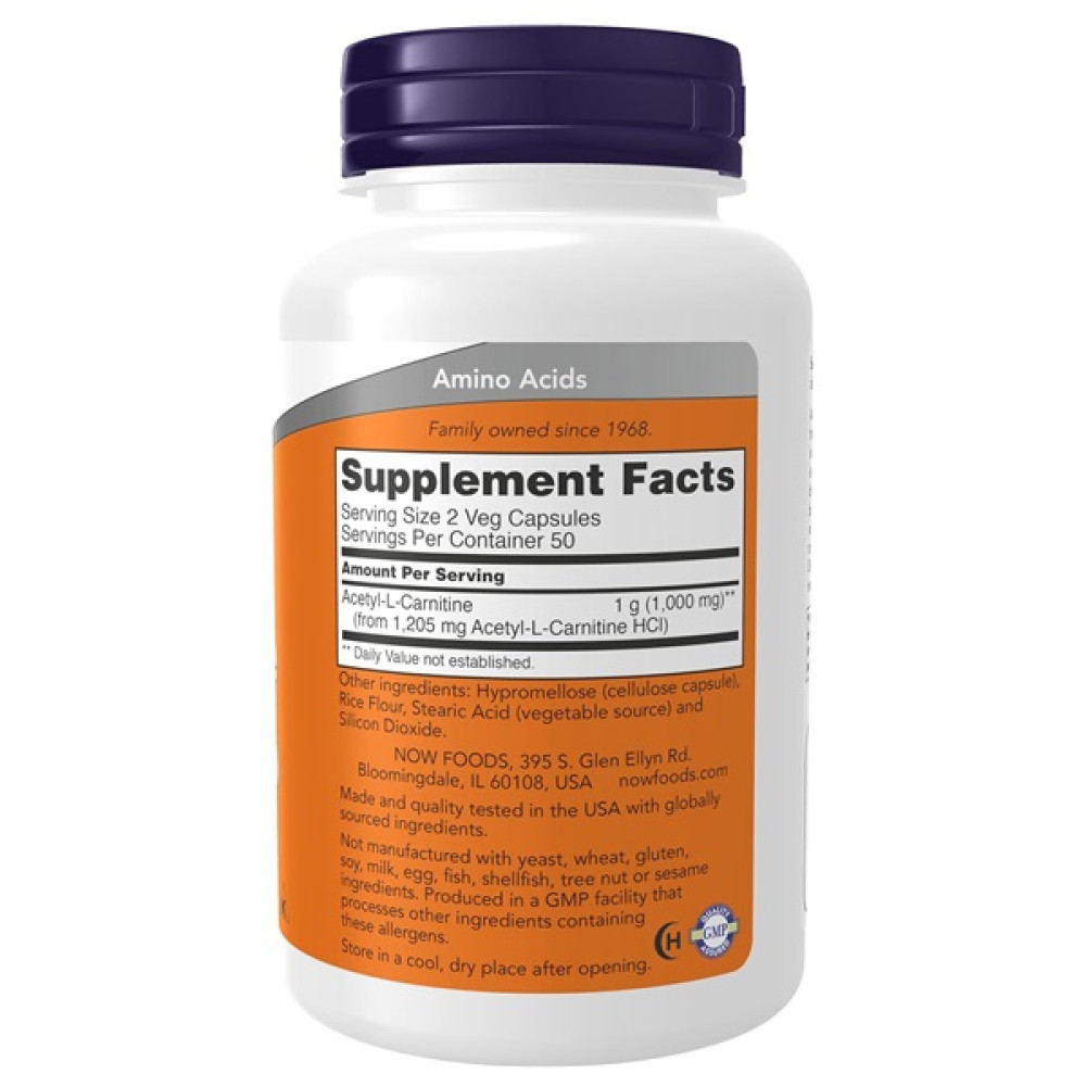 Комплекс Ацетил/Карнітін NOW Foods Acetyl-L-Carnitine 500 mg 100 Veg Caps