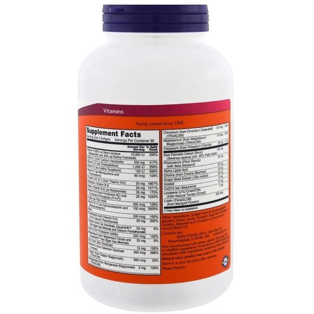 Вітамінно-мінеральний комплекс NOW Foods ADAM, Superior Men's Multi 180 Softgels NOW-03881