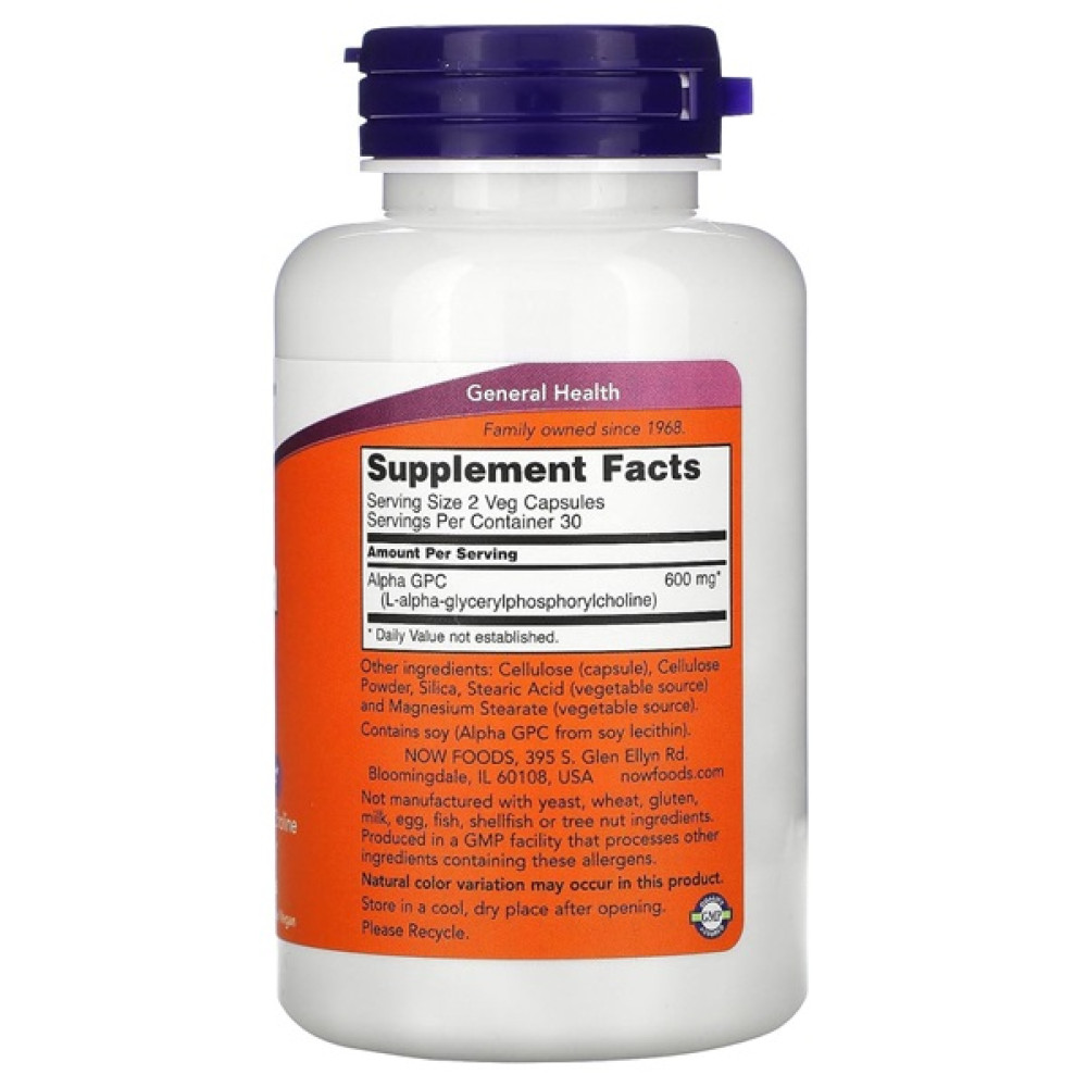 Комплекс для профілактики роботи головного мозку NOW Foods Alpha GPC 300 mg 60 Veg Caps