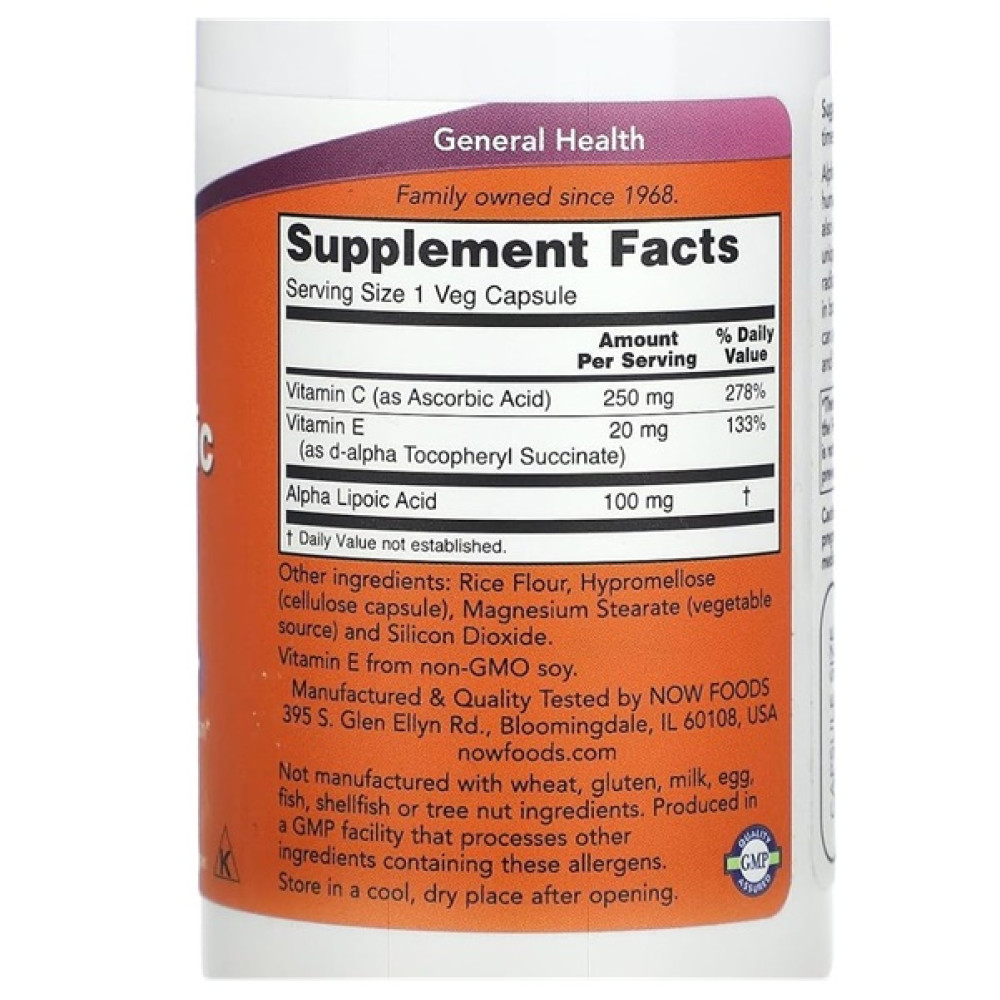 Альфа-ліпоєва кислота NOW Foods Alpha Lipoic Acid 100 mg 60 Veg Caps