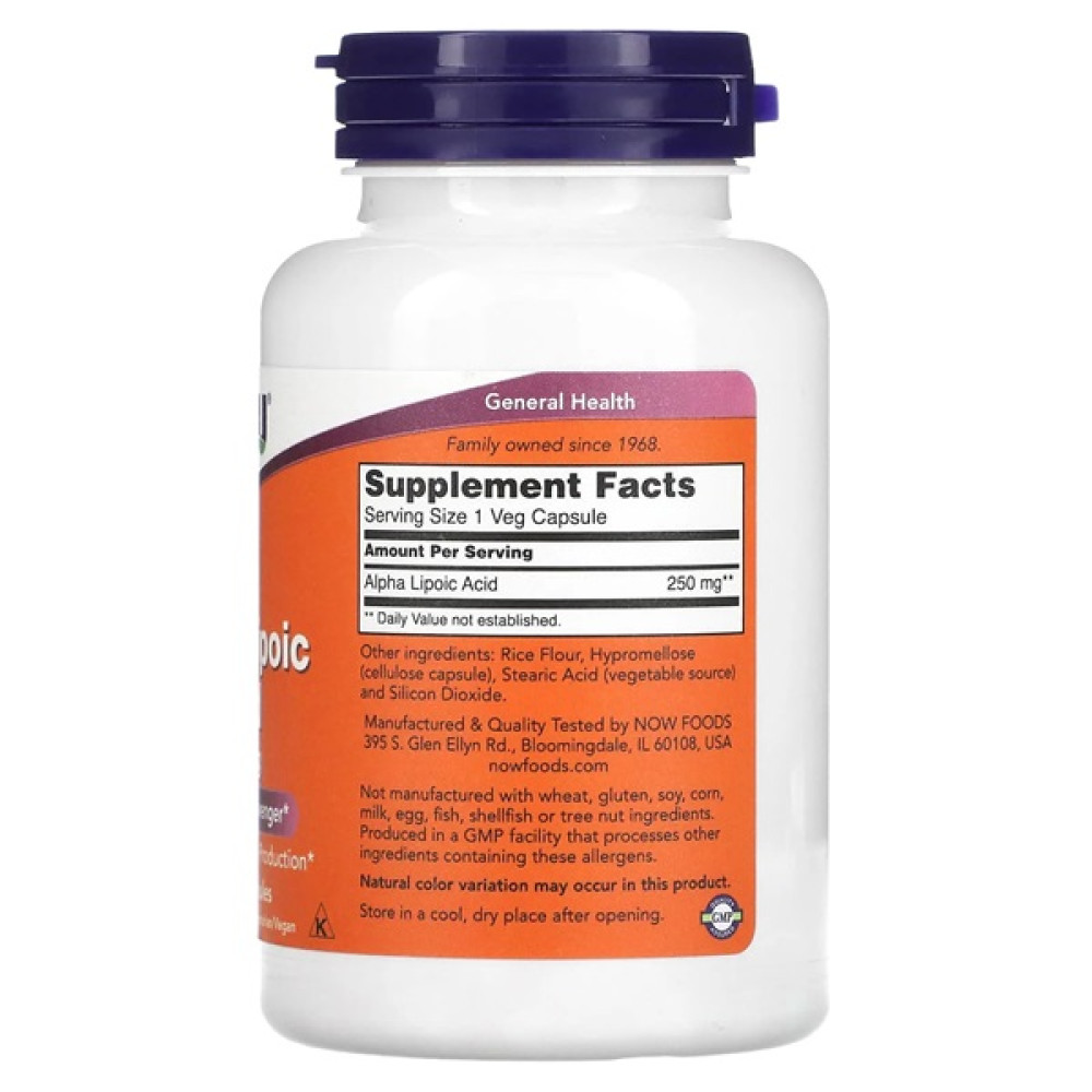 Альфа-ліпоєва кислота NOW Foods Alpha Lipoic Acid 250 mg 120 Veg Caps