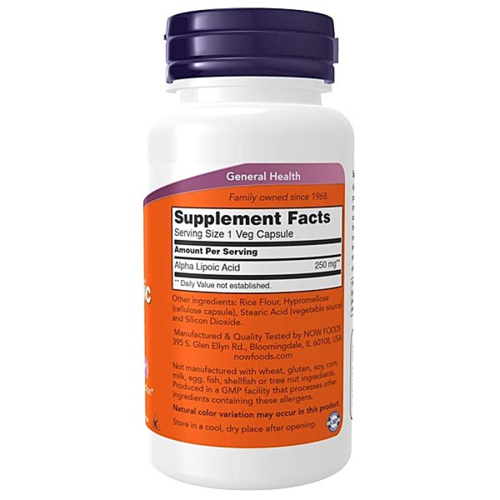 Альфа-ліпоєва кислота NOW Foods Alpha Lipoic Acid 250 mg 60 Veg Caps