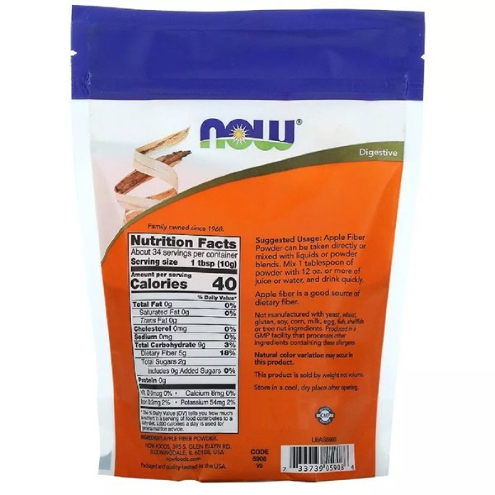 Клітковина NOW Foods APPLE FIBER POWDER 12 OZ 340 g /34 servings/