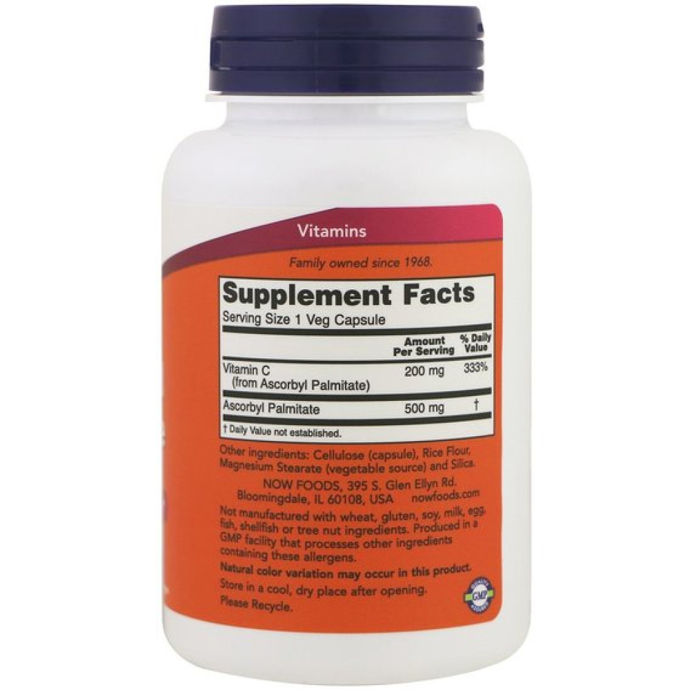 Вітамін C NOW Foods Ascorbyl Palmitate 500 mg 100 Veg Caps