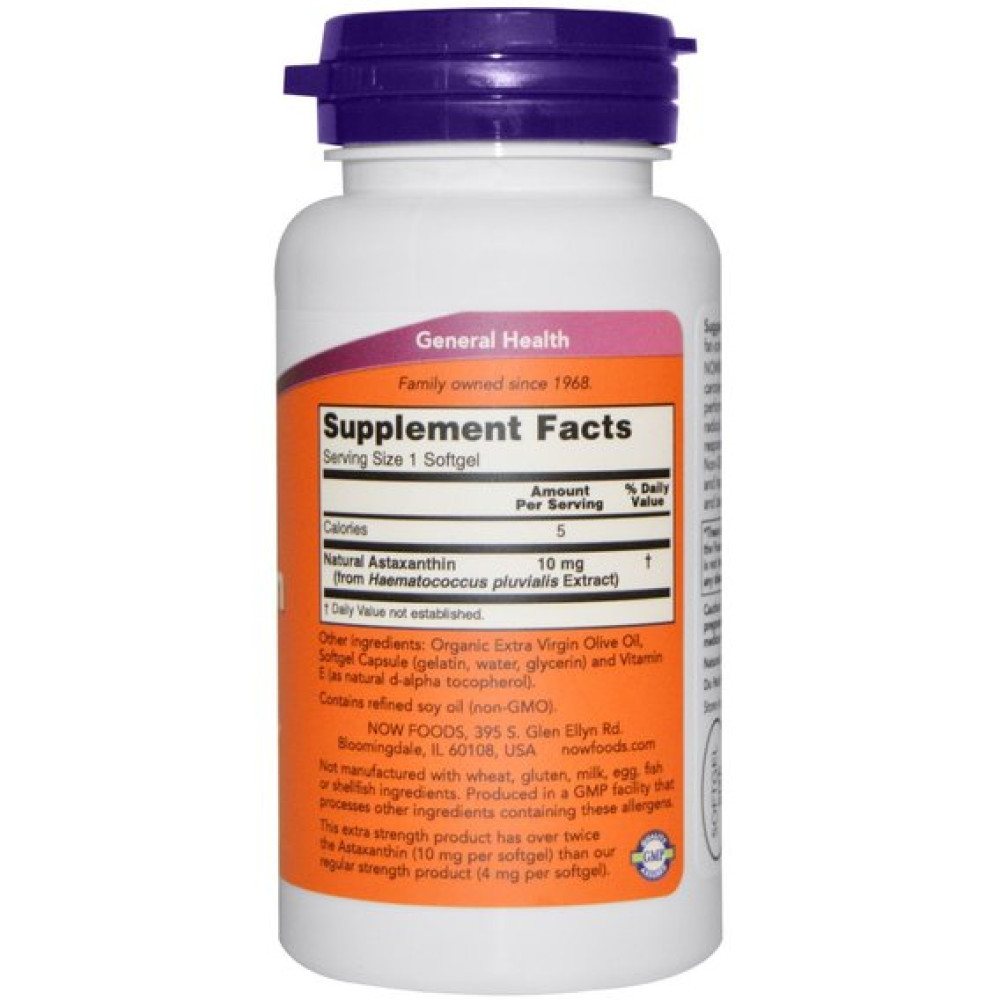 Астаксантін NOW Foods Astaxanthin 10 mg 60 Softgels