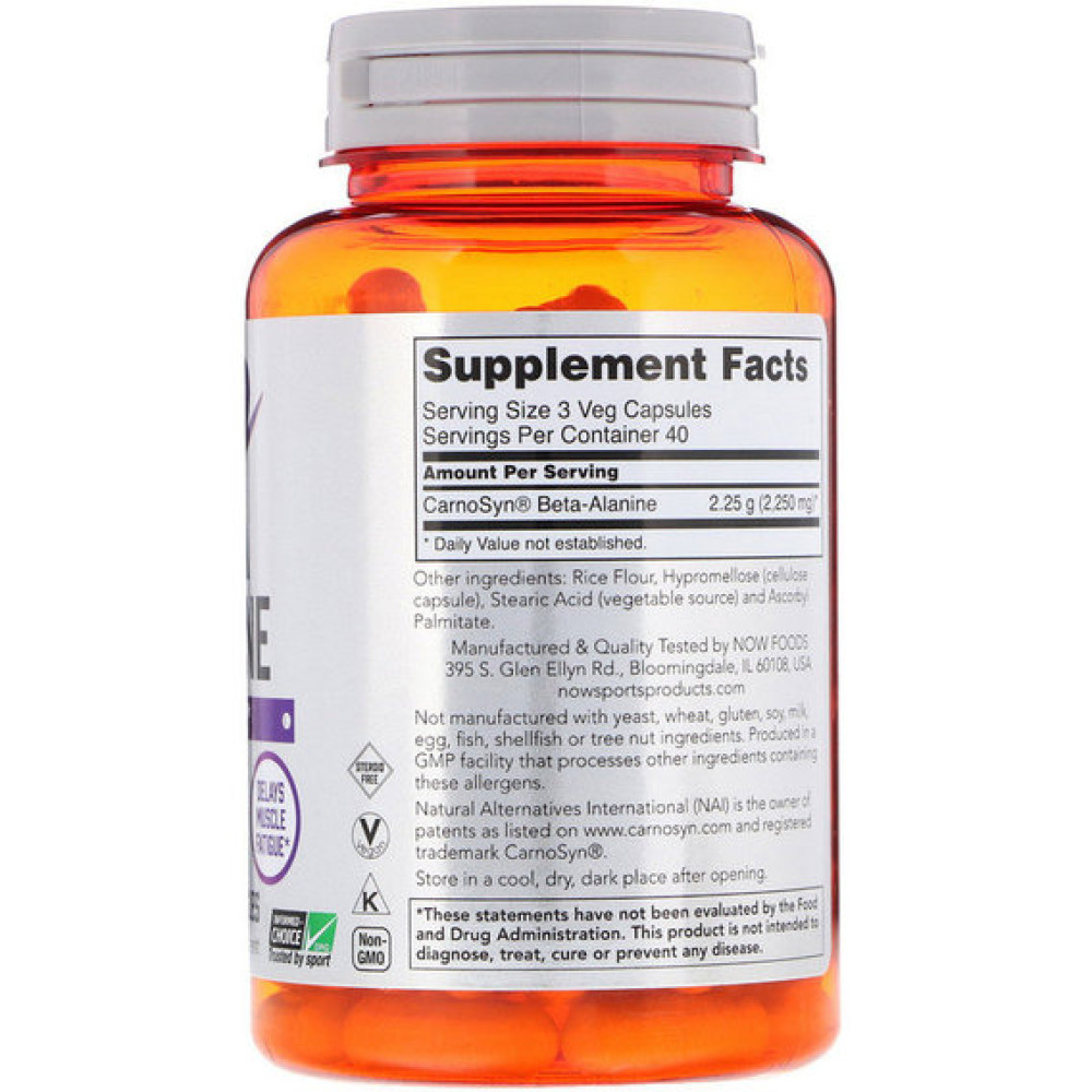 Бета аланін NOW Foods Beta-Alanine, Endurance 750 mg 120 Veg Caps