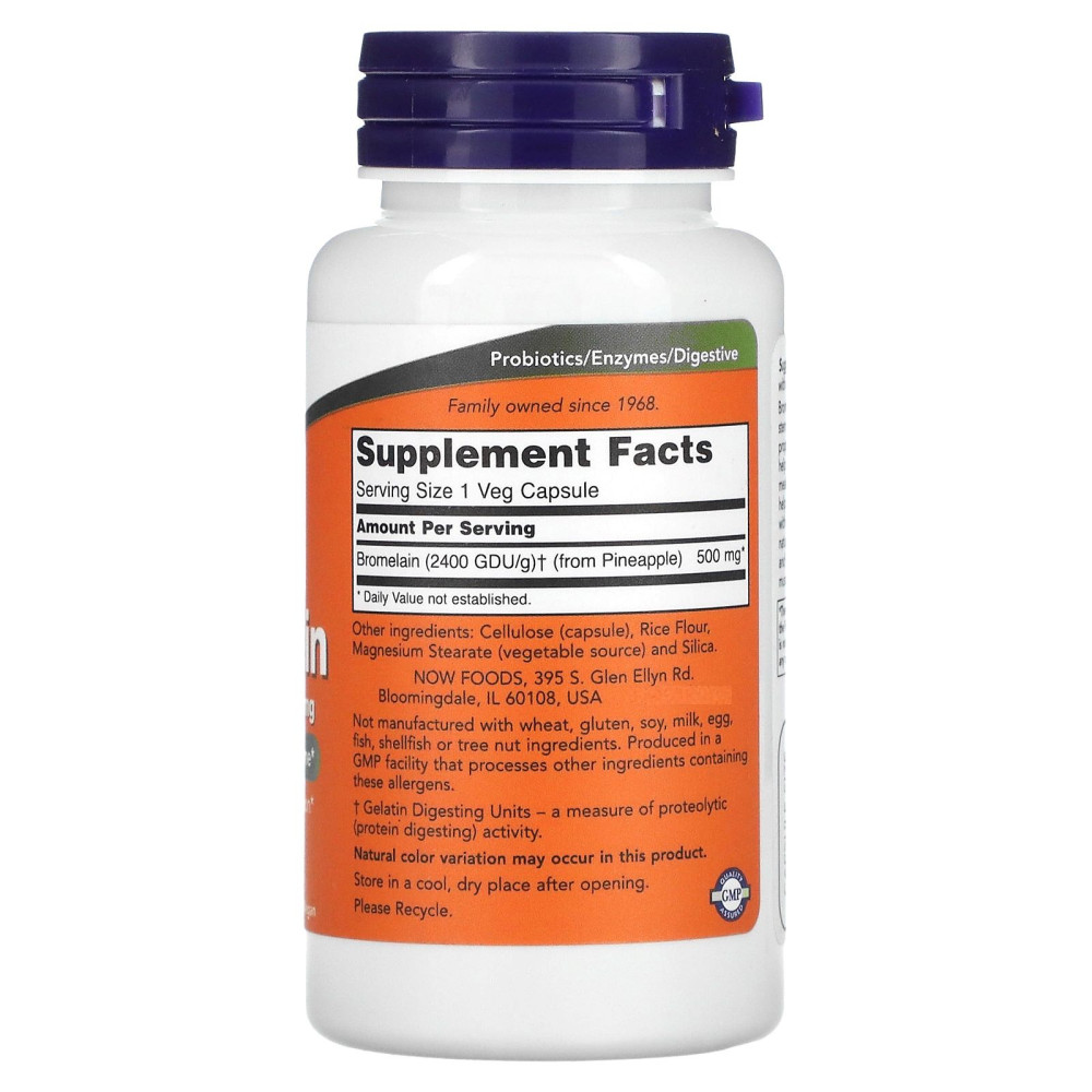 Бромелайн NOW Foods Bromelain 500 mg 60 Veg Caps