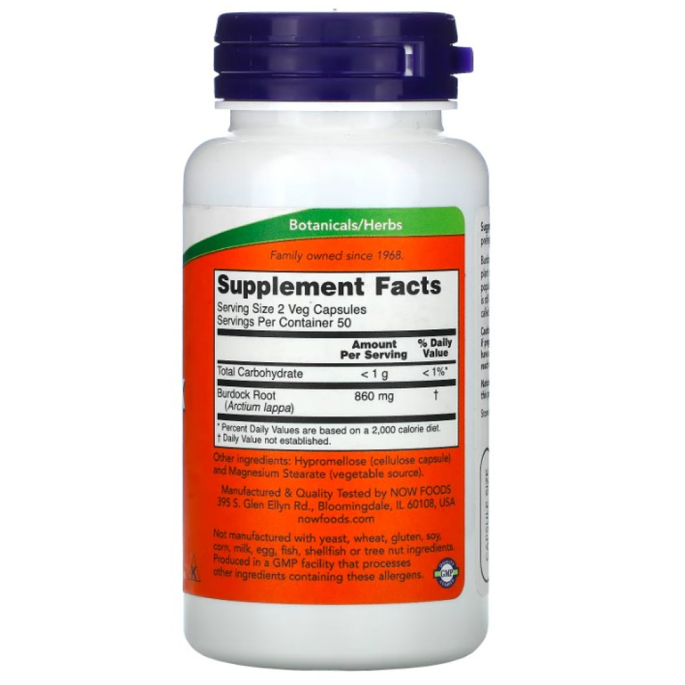 Корінь лопуха NOW Foods Burdock Root 430 mg 100 Veg Caps