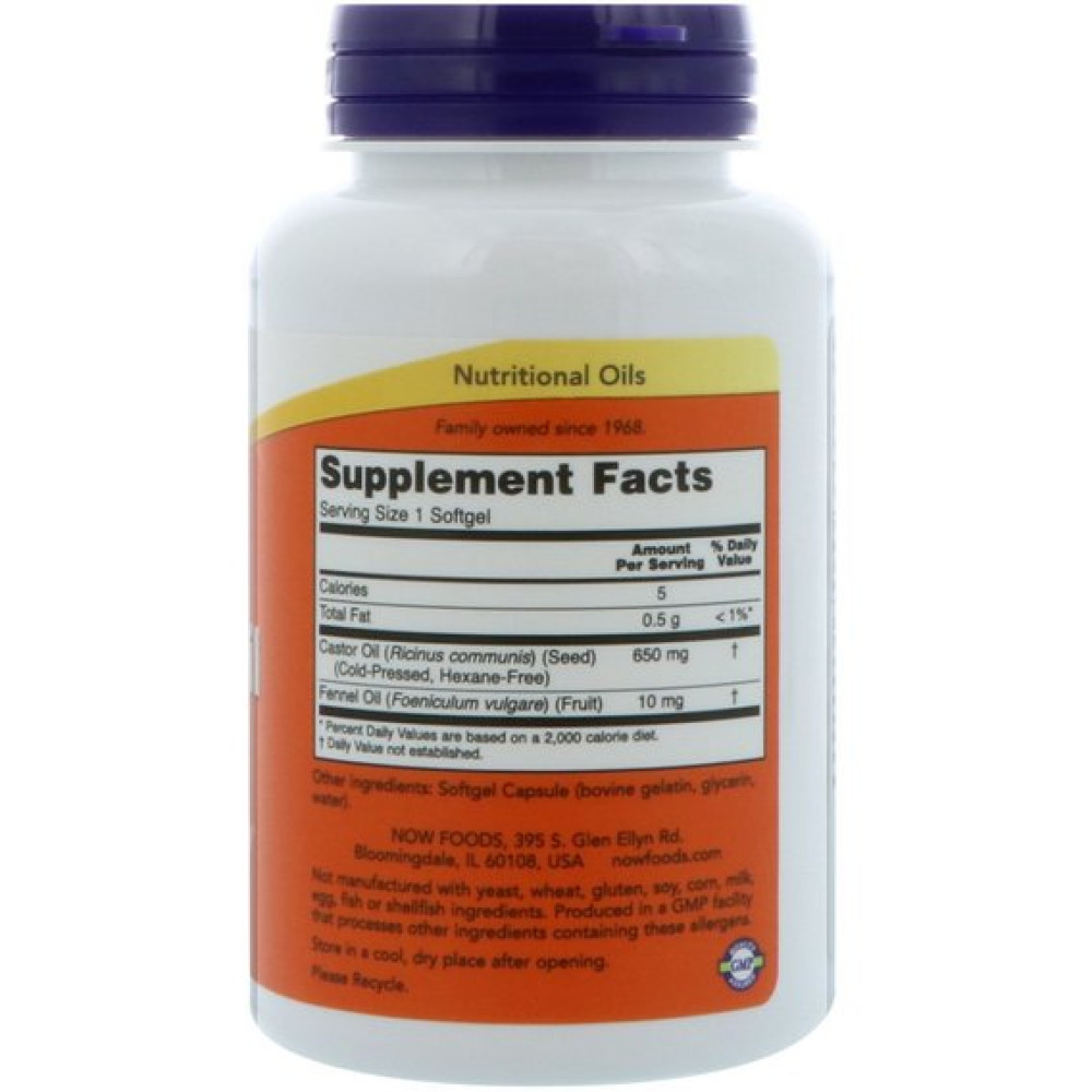 Покращення роботи кишечника NOW Foods Castor Oil 650 mg 120 Softgels
