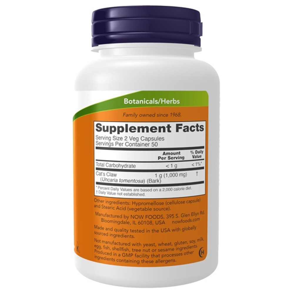 Котячий кіготь NOW Foods Cat's Claw 500 mg 100 Veg Caps
