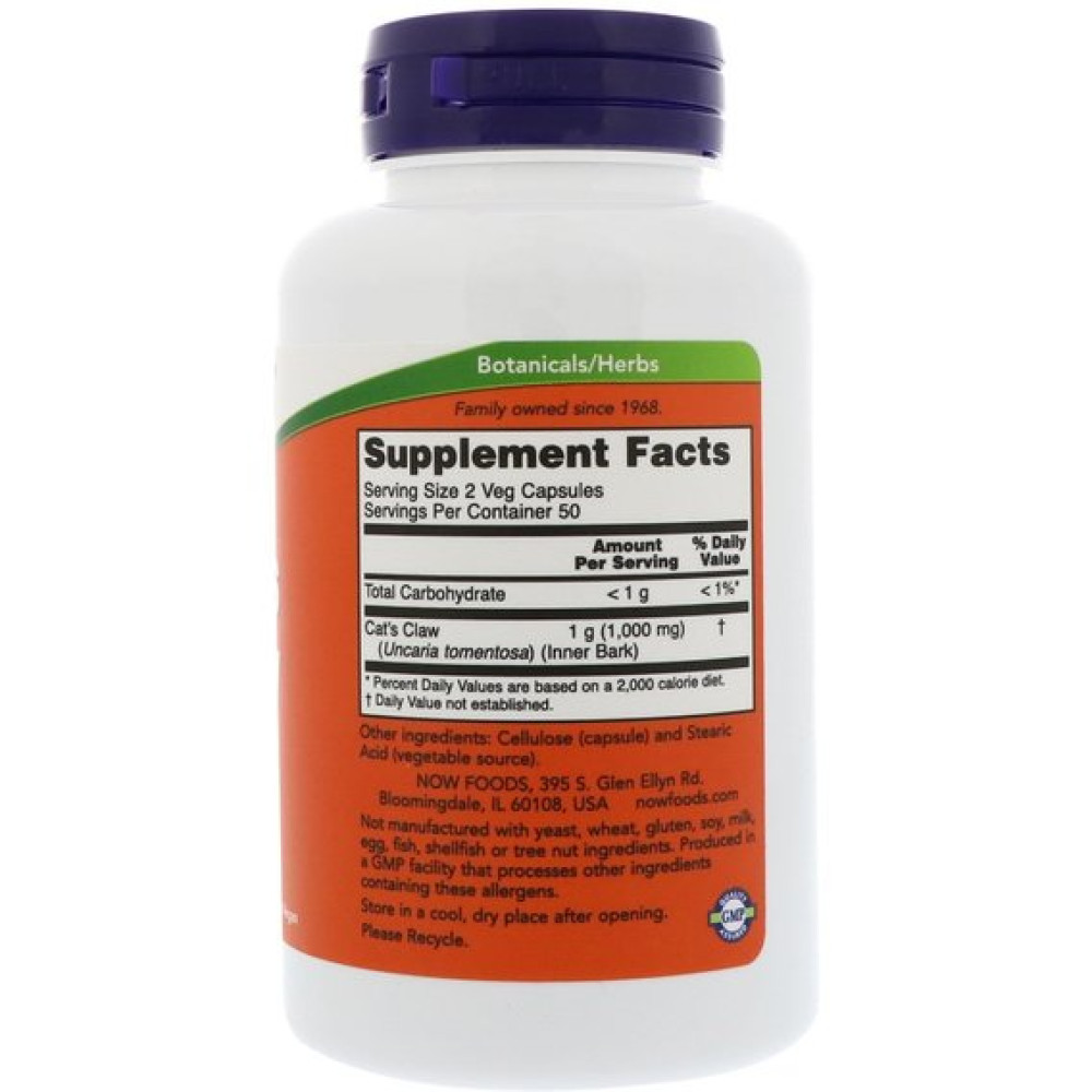 Котячий кіготь NOW Foods Cat's Claw 500 mg 100 Veg Caps