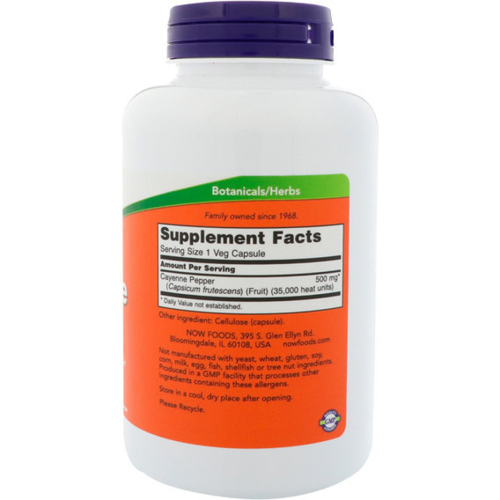 Каєнський перець NOW Foods Cayenne 500 mg 250 Veg Caps