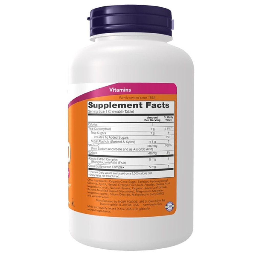 Вітамін C NOW Foods Chewable C-500 100 Tabs Natural Orange Juice Flavor NF0630