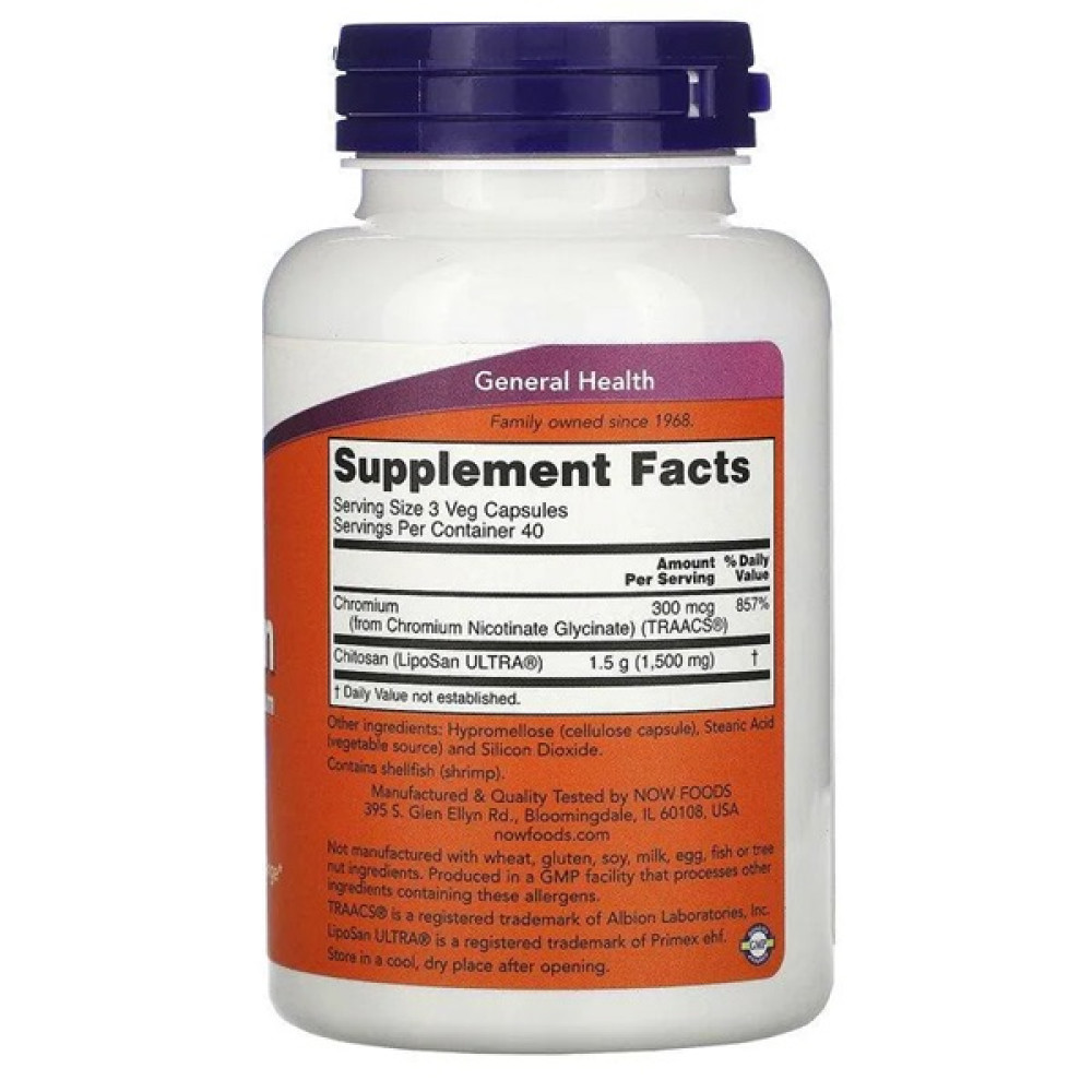 Хітозан NOW Foods Chitosan 500 mg Plus Chromium 120 Veg Caps