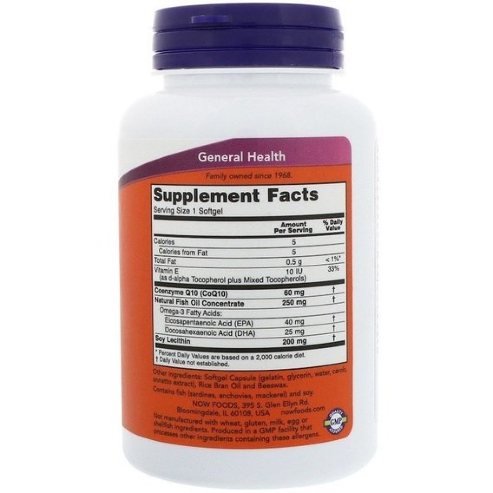 Коензим NOW Foods CoQ10 60 mg with Omega 3 Fish Oils 120 Softgels