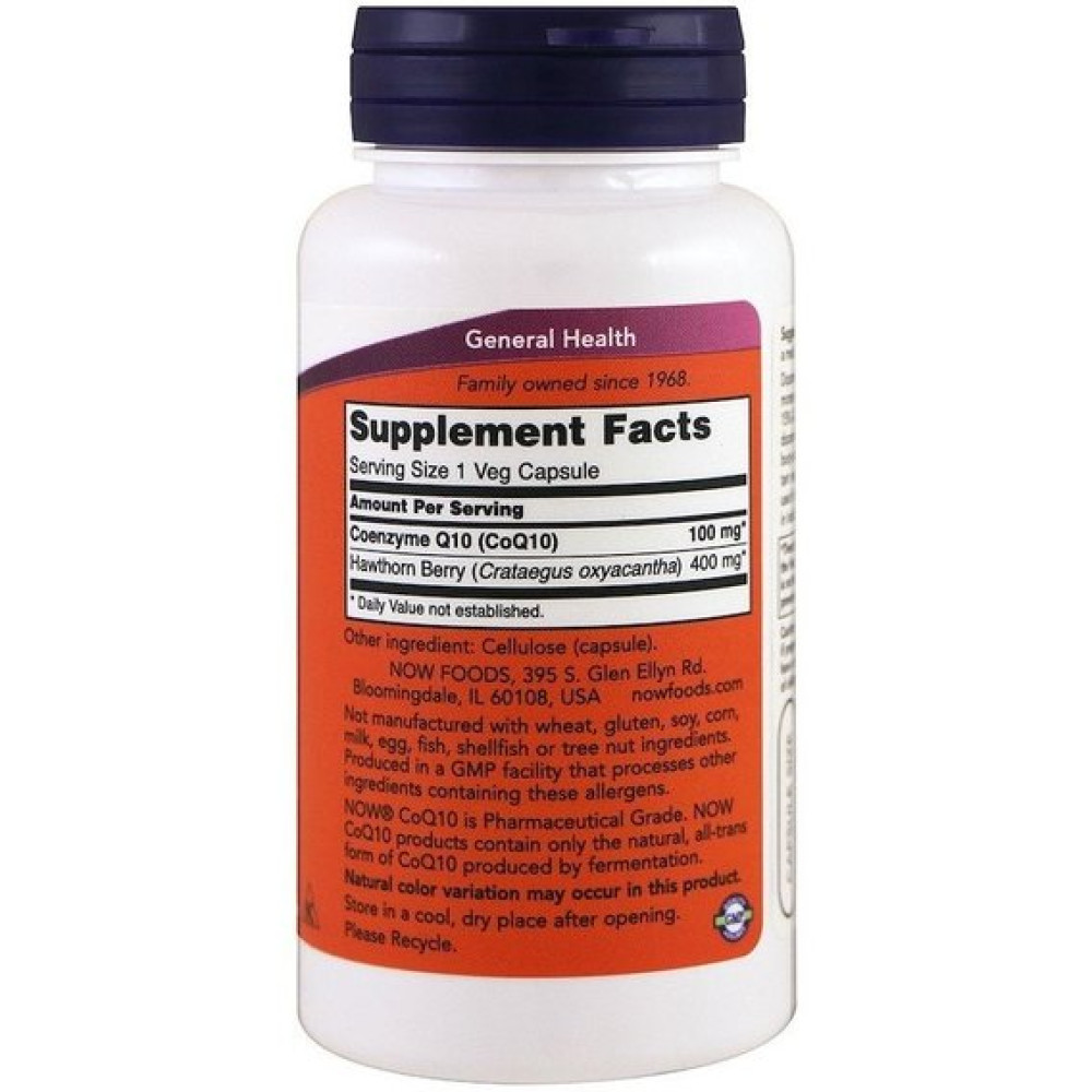 Коензим NOW Foods CoQ10 100 mg with Hawthorn Berry 30 Veg Caps