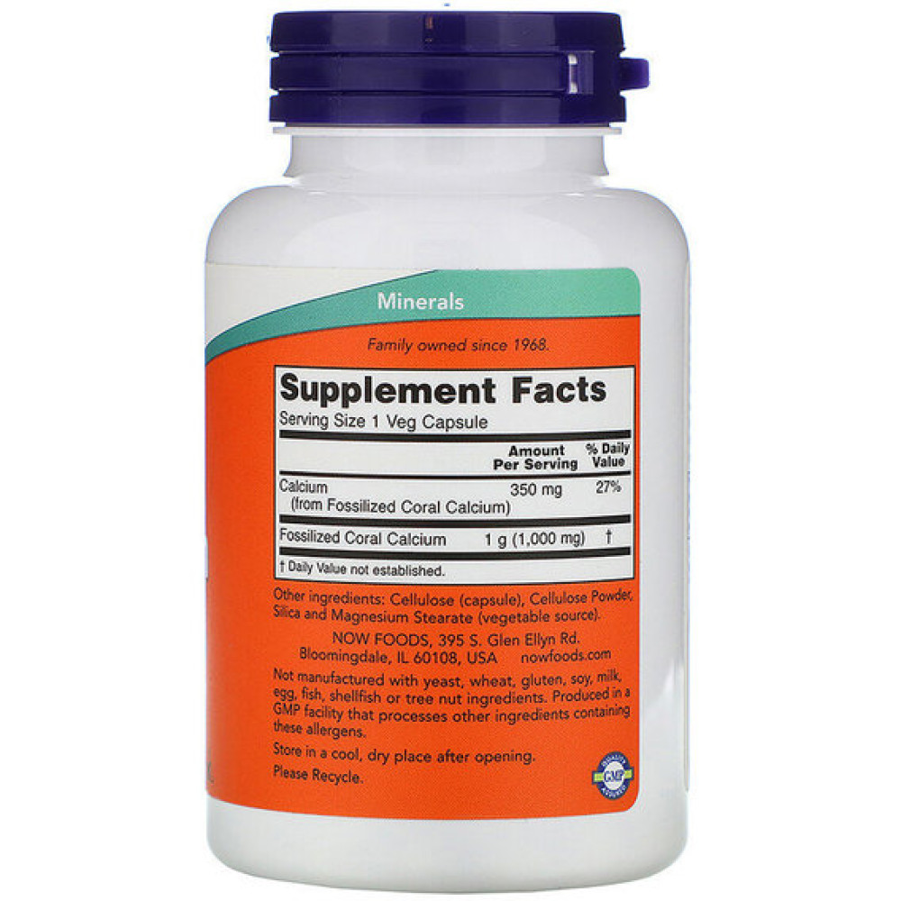 Мікроелемент Кальцій NOW Foods Coral Calcium 1000 mg 100 Veg Caps NOW-01273