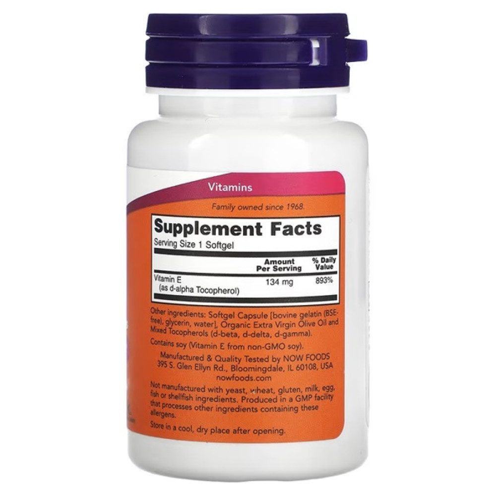 Вітамін E NOW Foods E-200 100 Softgels