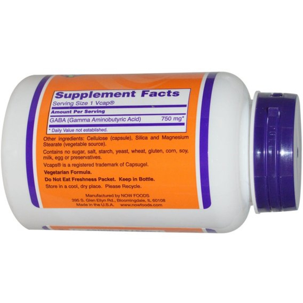 Амінокомплекс NOW Foods GABA 750 mg 100 Veg Caps