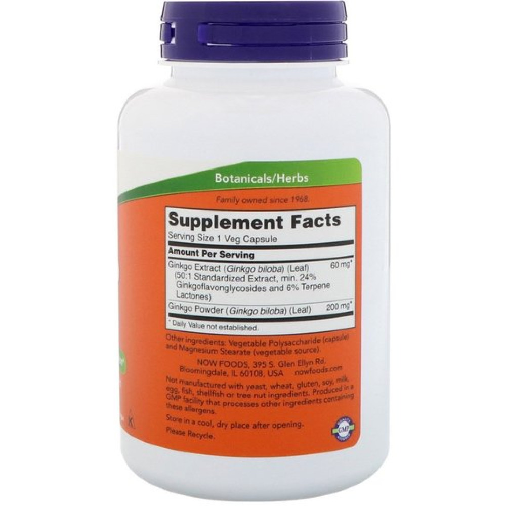 Гінкго Білоба NOW Foods Ginkgo Biloba 60 mg 240 Veg Caps