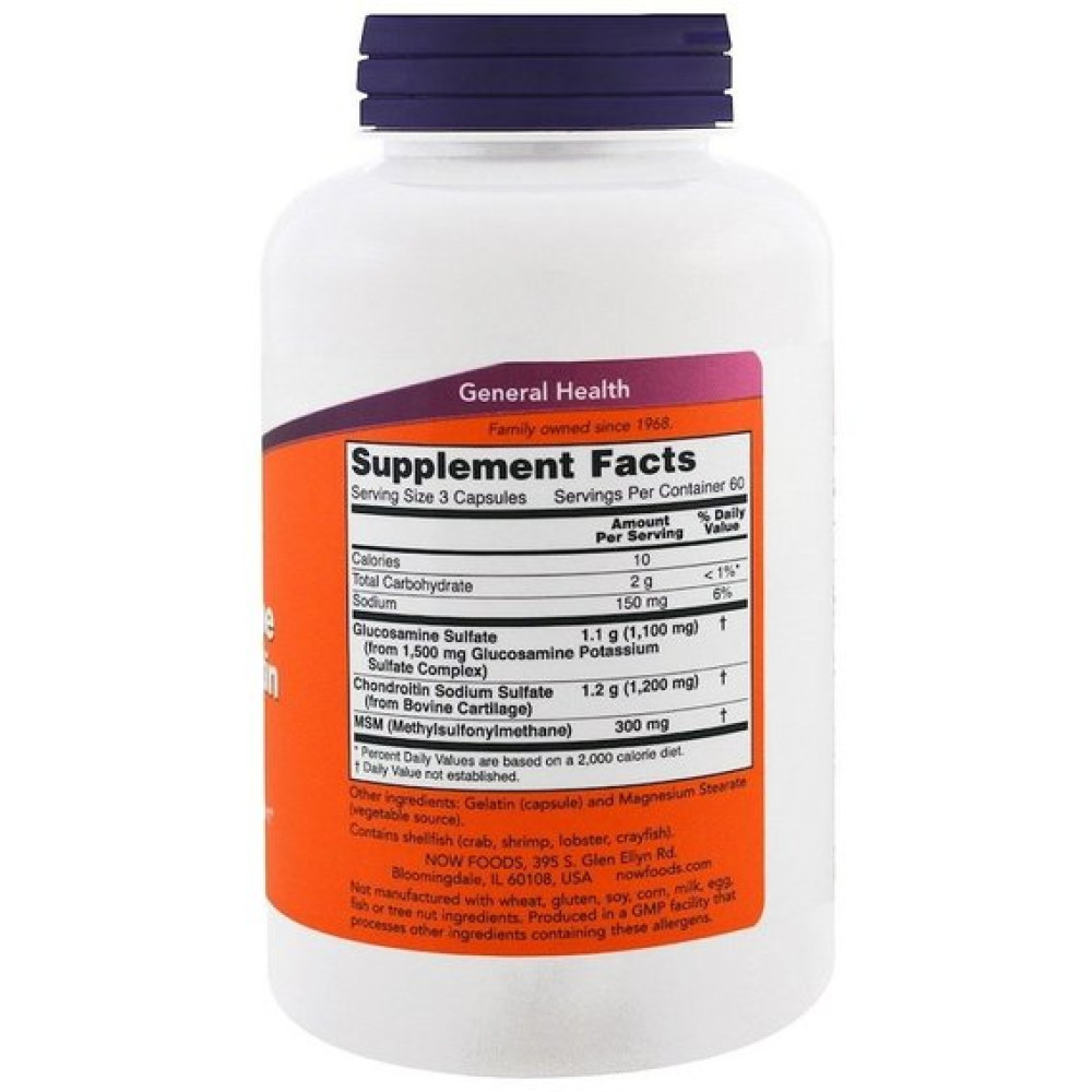 Препарат для суглобів та зв'зок NOW Foods Glucosamine & Chondroitin with MSM 180 Caps