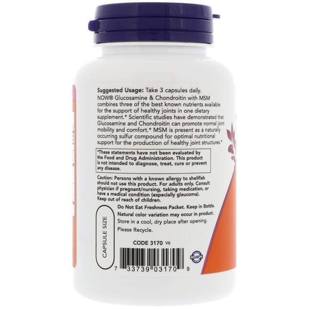 Препарат для суглобів та зв'зок NOW Foods Glucosamine & Chondroitin with MSM 90 Caps