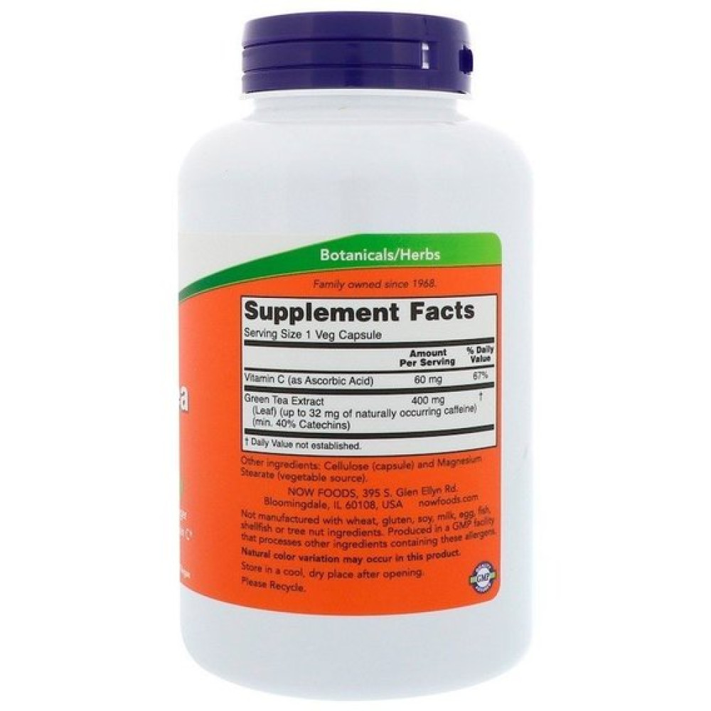 Зелений чай NOW Foods Green Tea Extract 400 mg 250 Veg Caps
