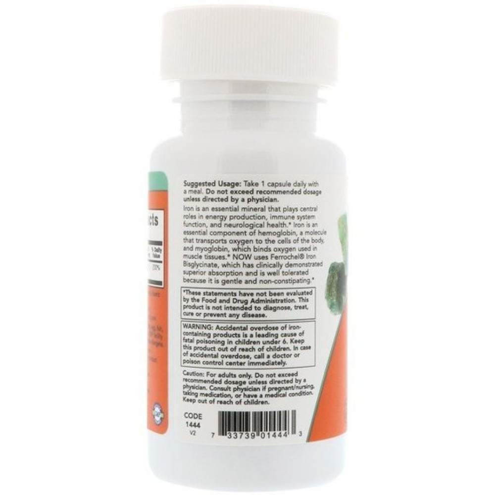 Мікроелемент Залізо NOW Foods Iron, Double Strength 36 mg 90 Veg Caps