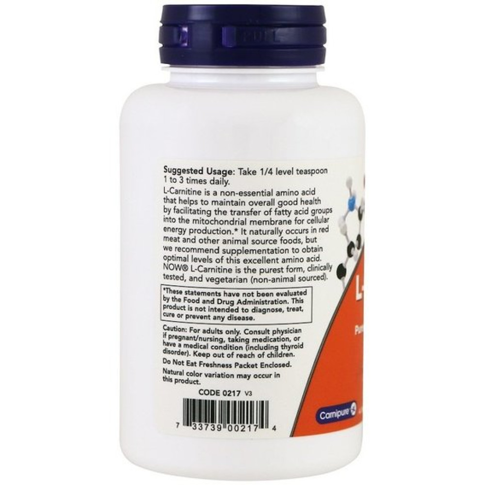 Карнітін NOW Foods L-Carnitine, Pure Powder, 3 oz 85 g /89 servings/ NF0217
