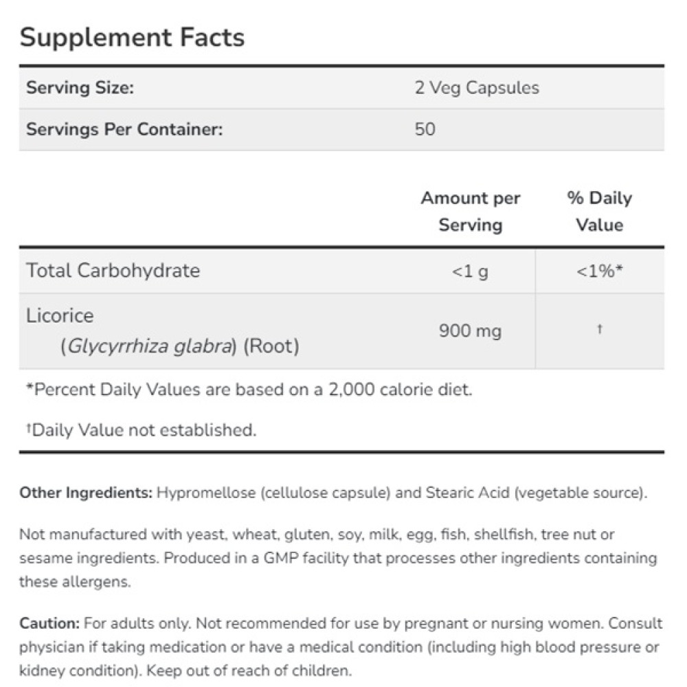 Корінь солодки NOW Foods Licorice Root 450 mg 100 Caps