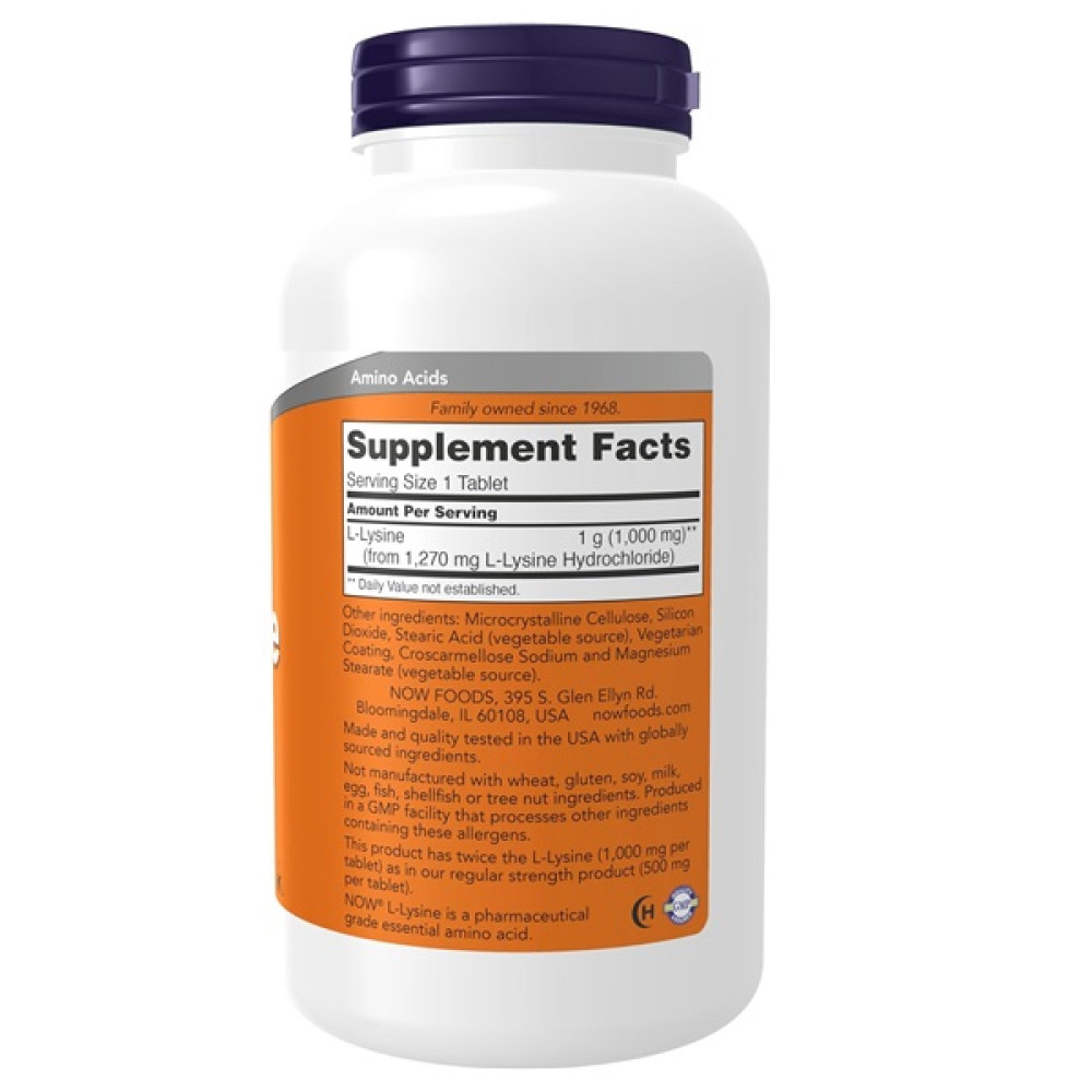 Амінокислота Лізін NOW Foods L-Lysine 1000 mg 250 Tabs NF0123
