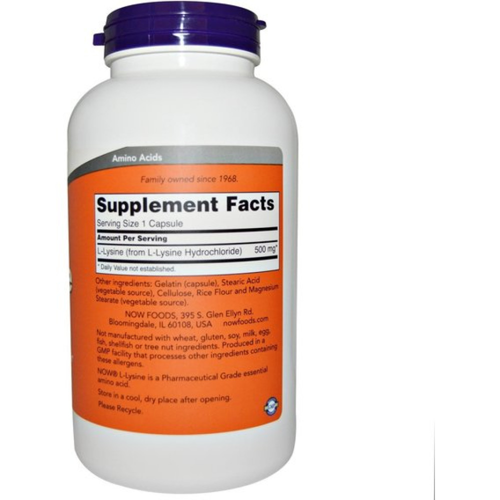 Амінокислота Лізін NOW Foods L-Lysine 500 mg 250 Caps