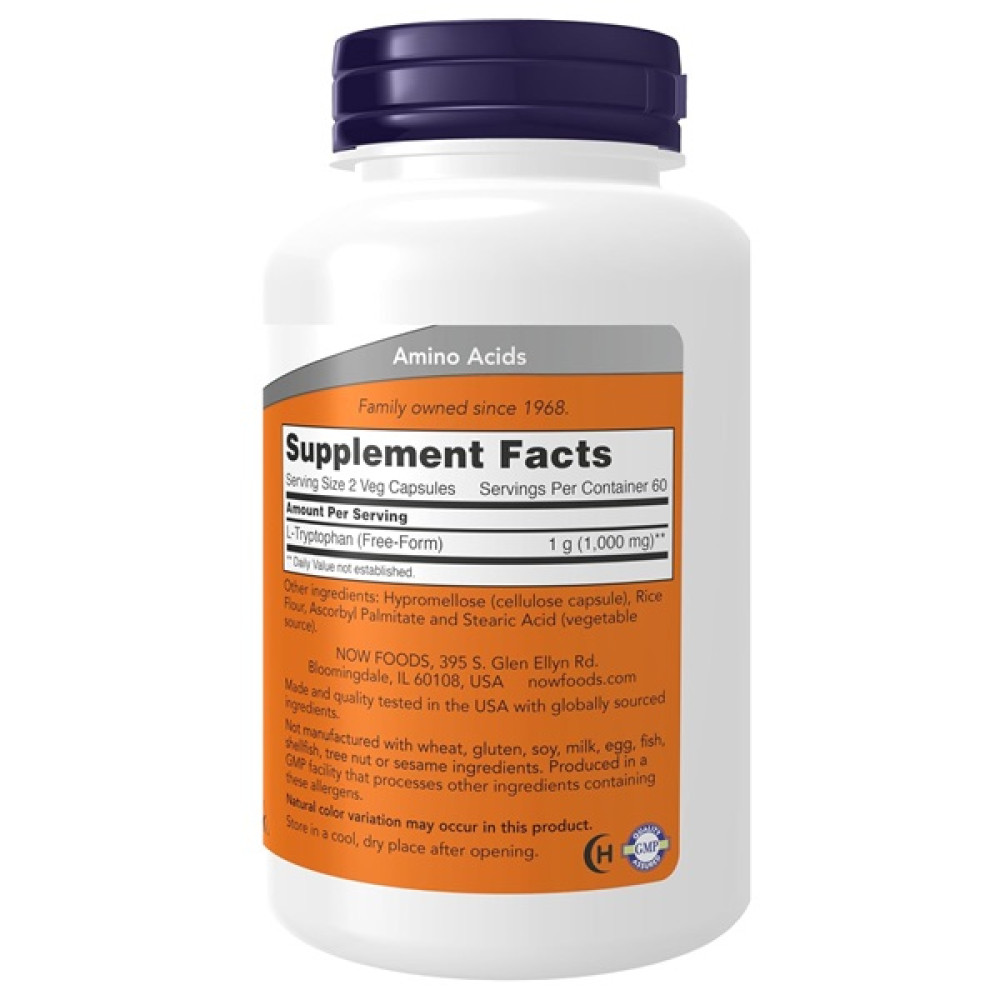 Триптофан NOW Foods L-Tryptophan 500 mg 120 Veg Caps