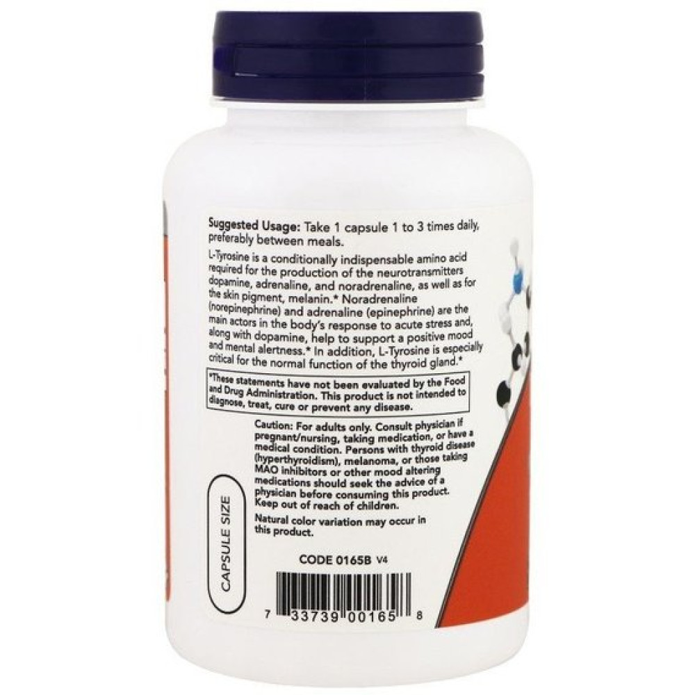 Тирозин NOW Foods L-Tyrosine 750 mg 90 Veg Caps