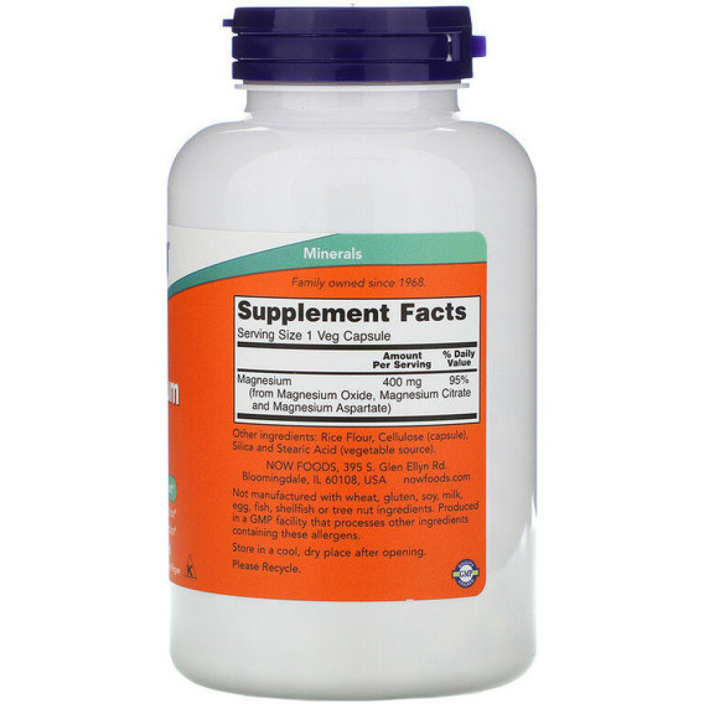 Мікроелемент Магній NOW Foods Magnesium 400 mg 180 Veg Caps NOW-01283