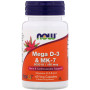 Комплекс Вітамін D3+K2 NOW Foods Mega D-3 & MK-7 60 Veg Caps NF0384