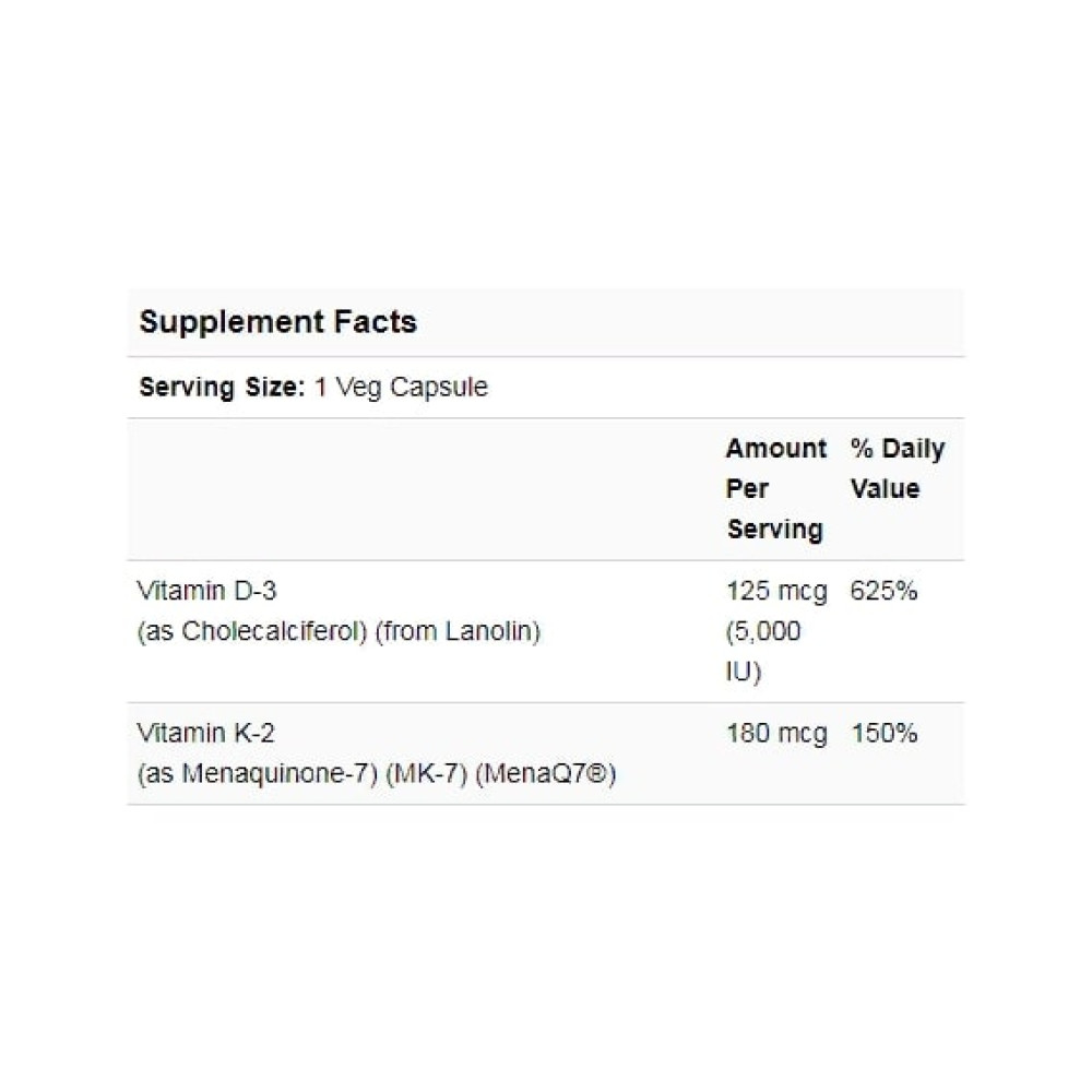 Комплекс Вітамін D3+K2 NOW Foods Mega D-3 & MK-7 60 Veg Caps NF0384