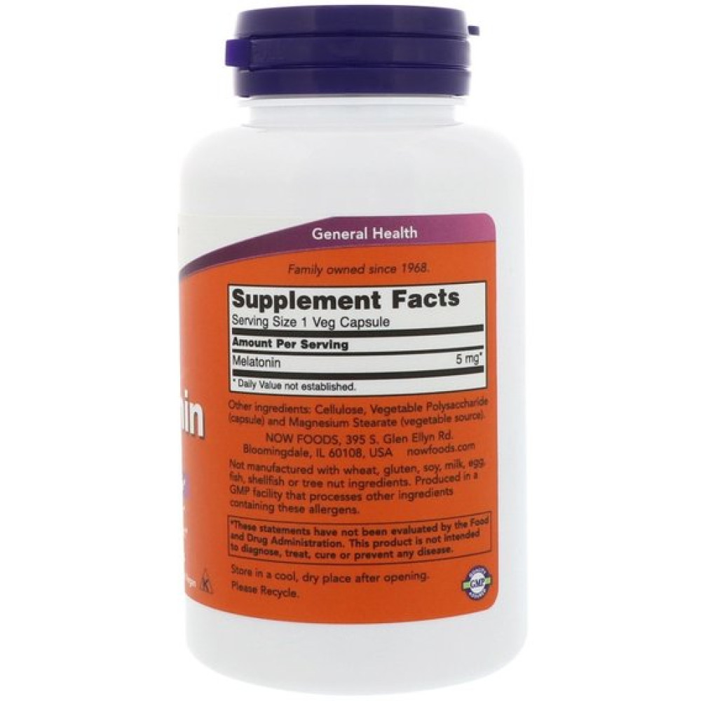 Мелатонін для сну NOW Foods Melatonin 5 mg 60 Veg Caps