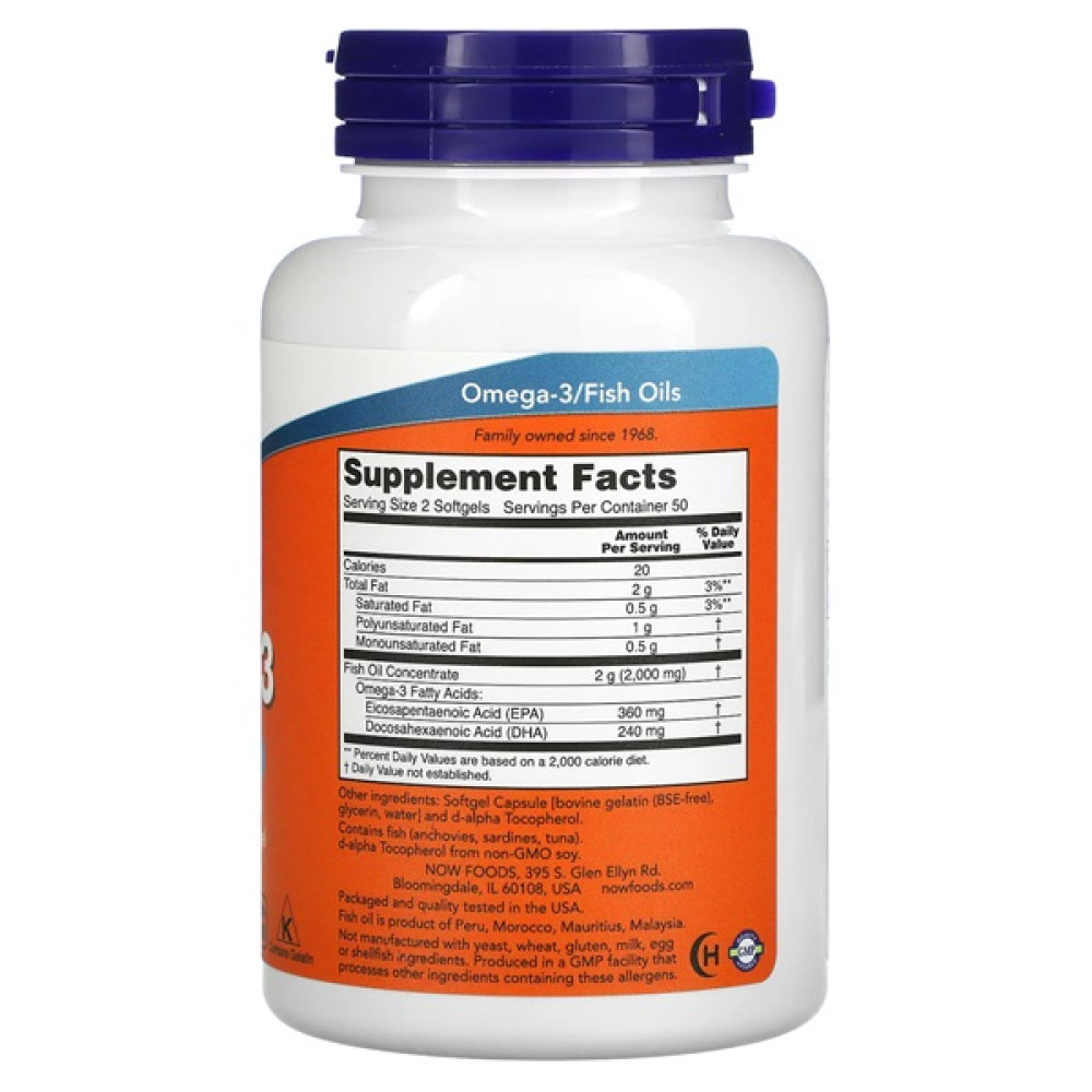 Омега 3 NOW Foods Omega-3 Molecularly Distilled Softgels 100 Softgels