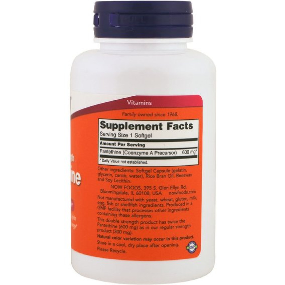 Пантотенова кислота NOW Foods Pantethine 600 mg 60 Softgels