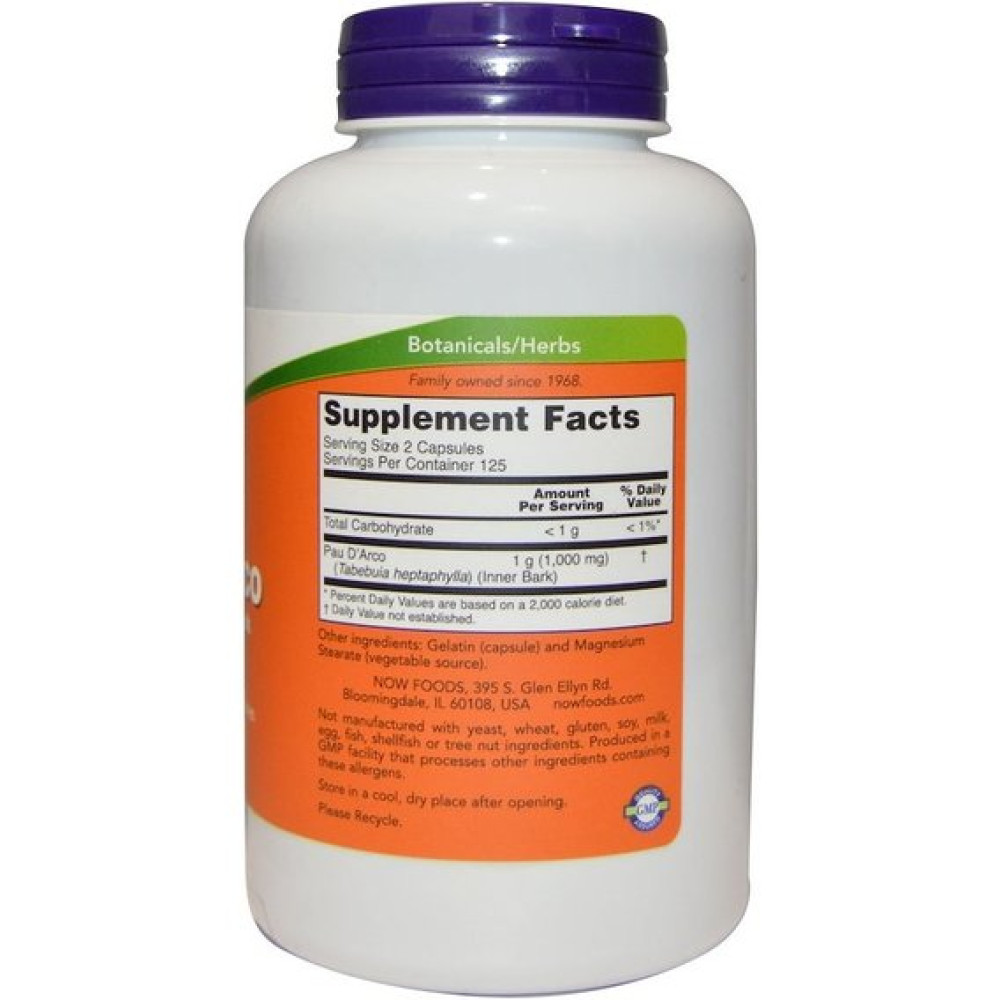 Мурашине дерево NOW Foods Pau D'Arco 500 mg 100 Veg Caps