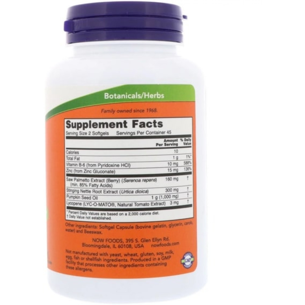 Комплекс для здоров'я передміхурової залози NOW Foods Prostate support 90 Softgels