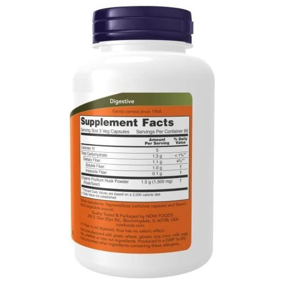 Клітковина NOW Foods Psyllium Husk Cap 500 mg 200 Caps