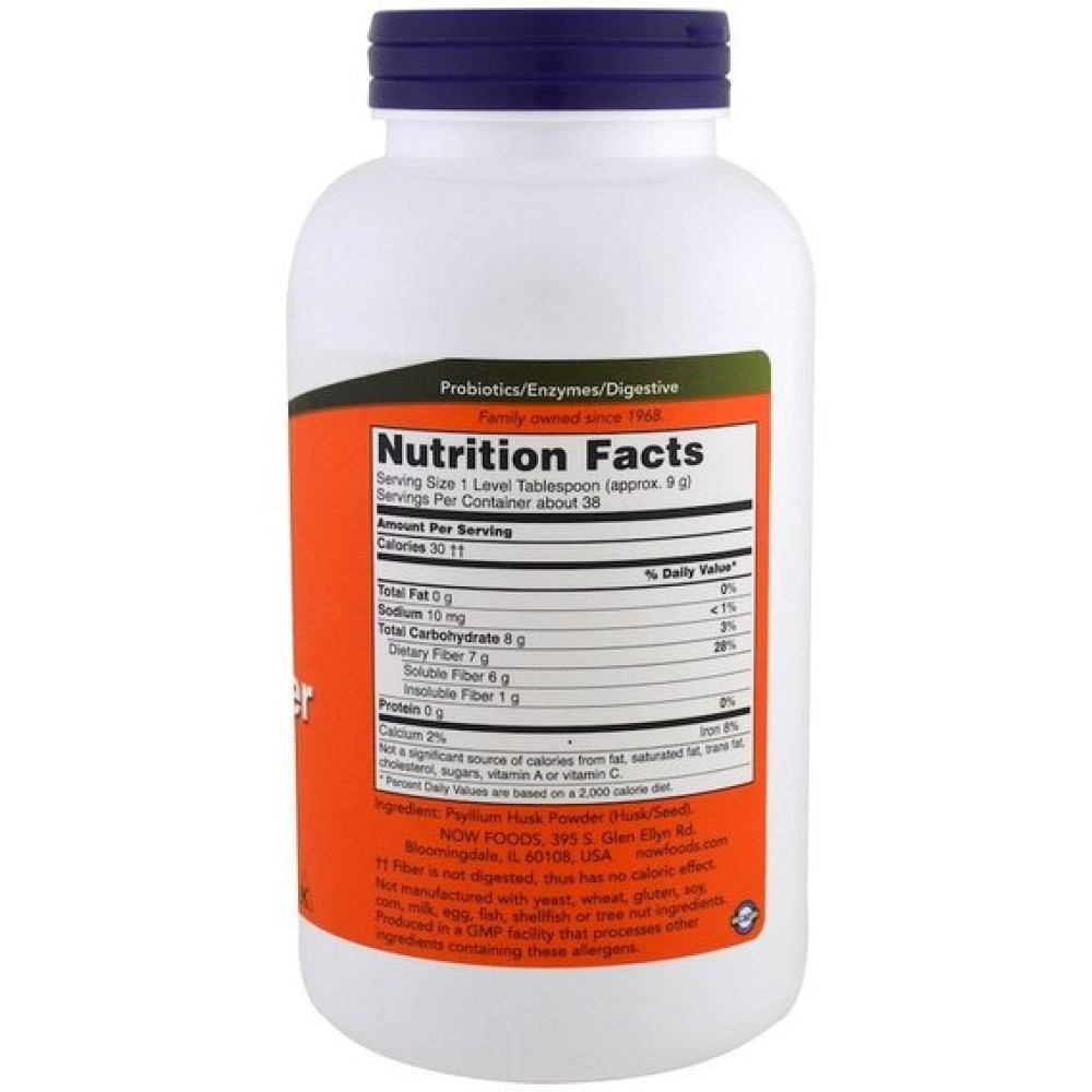 Клітковина NOW Foods Psyllium Husk Powder, 12 oz 340 g /38 servings/ NOW-05975
