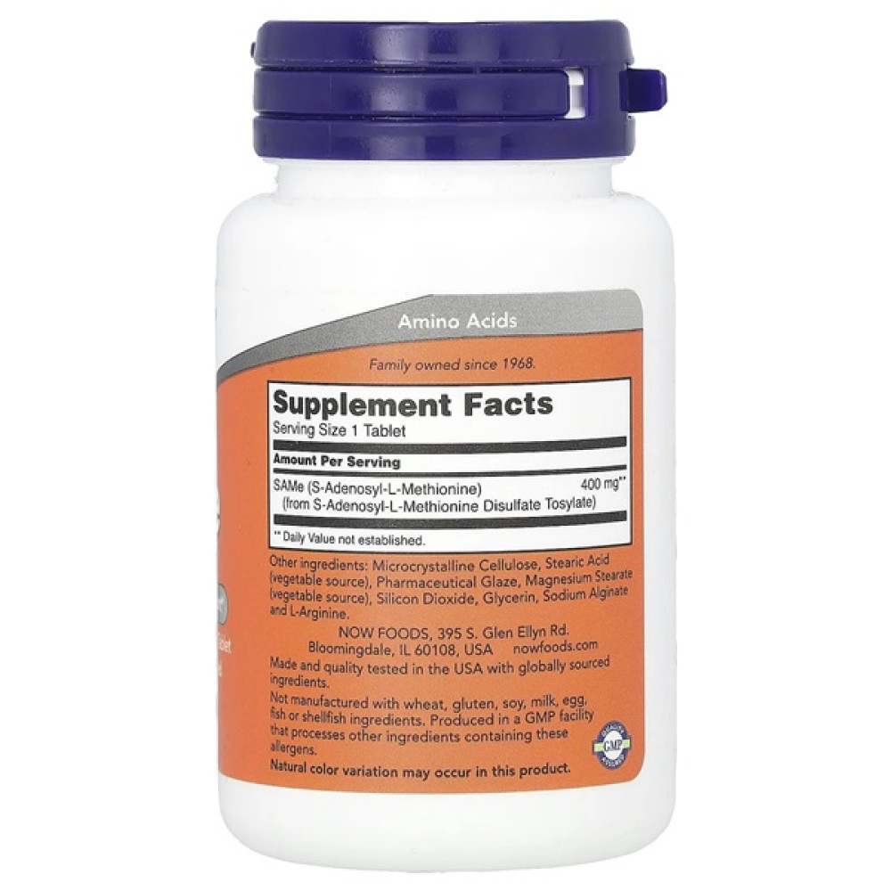 Метіонін NOW Foods SAM-E (S-Adenosyl-L-Methionine) 400 mg 30 Tabs (NF0139)