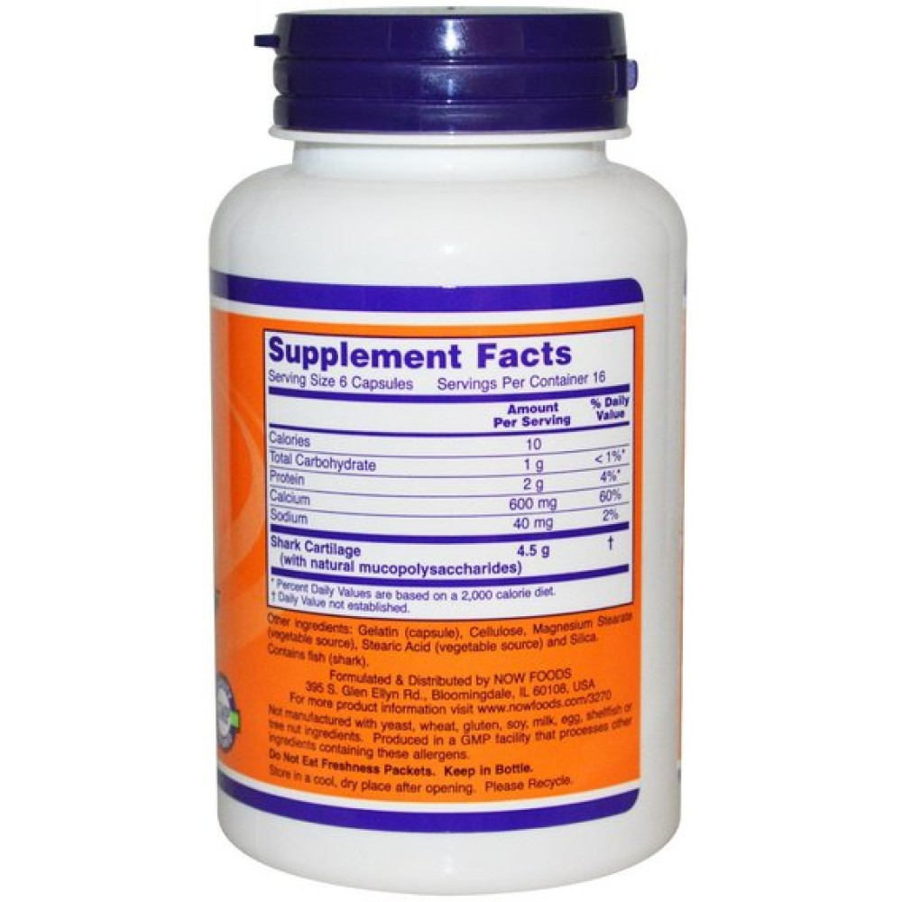 Акулячий хрящ NOW Foods Shark Cartilage 750 mg 100 Caps