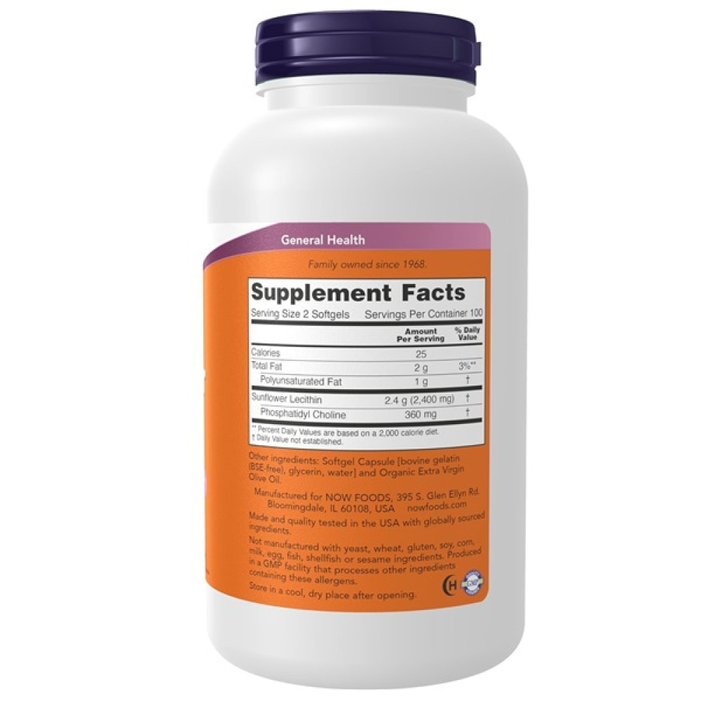 Лецитин NOW Foods Sunflower Lecithin 1200 mg 200 Softgels