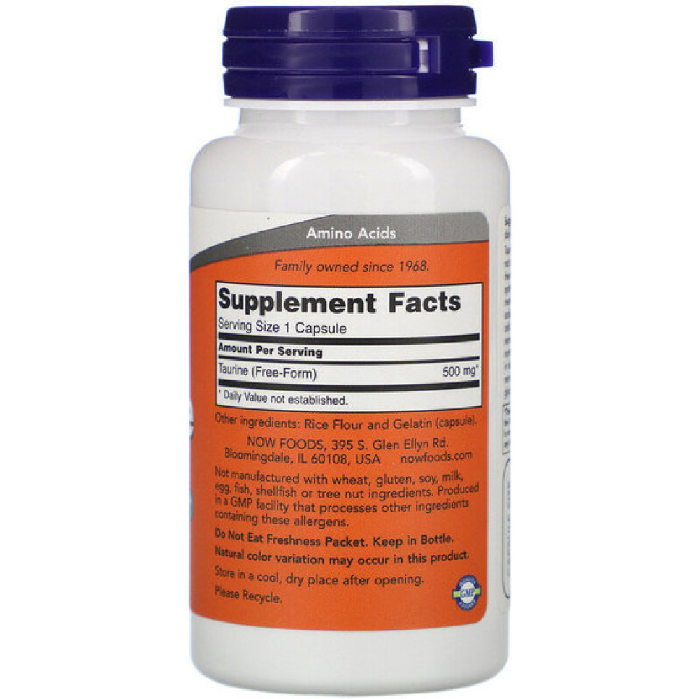 Таурін NOW Foods Taurine 500 mg 100 Caps NOW-00140