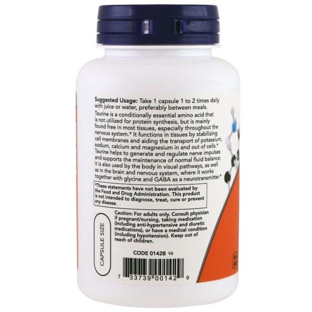 Таурін NOW Foods Taurine, Double Strength 1000 mg 100 Veg Caps NF0142